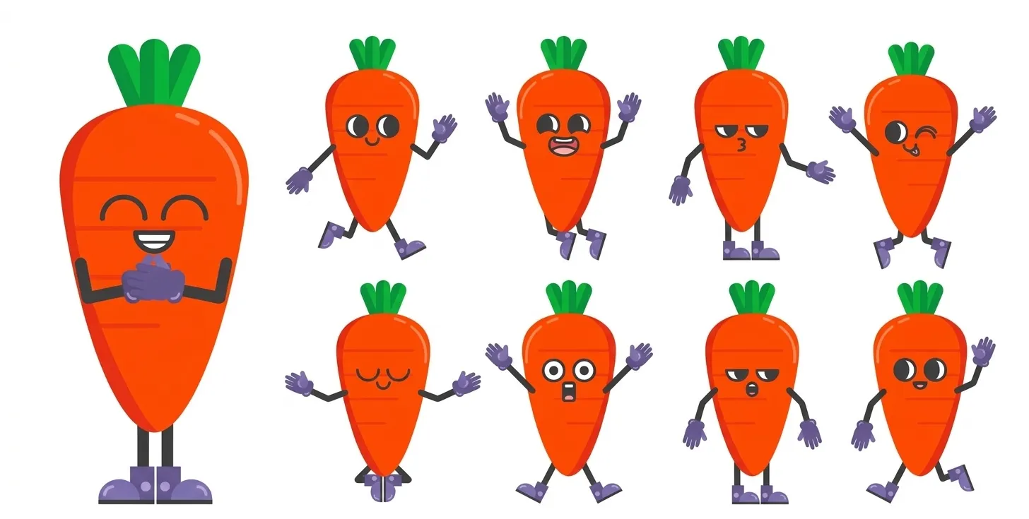 Carr the carrot character in various expressions