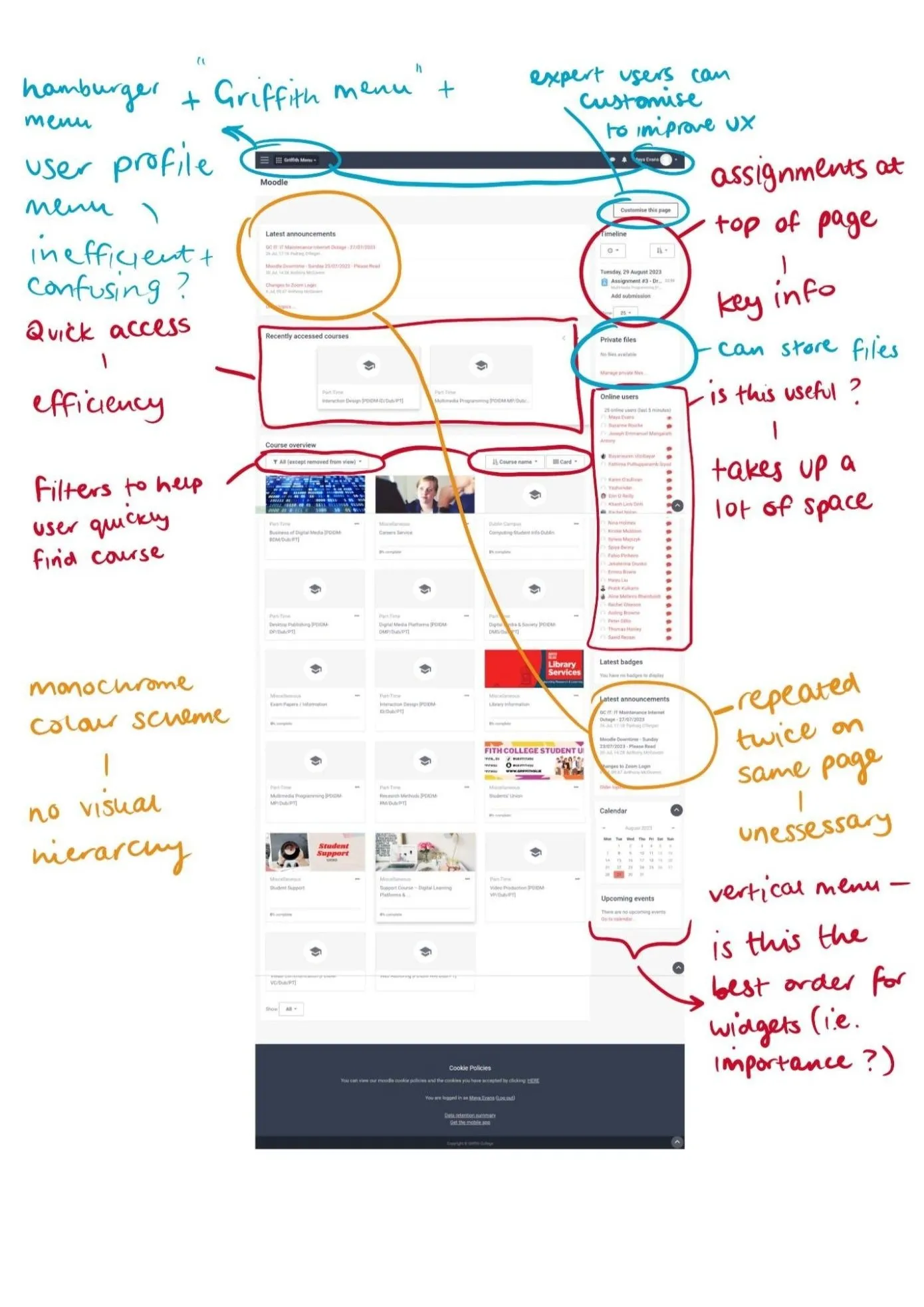 Griffith Moodle interface screenshot